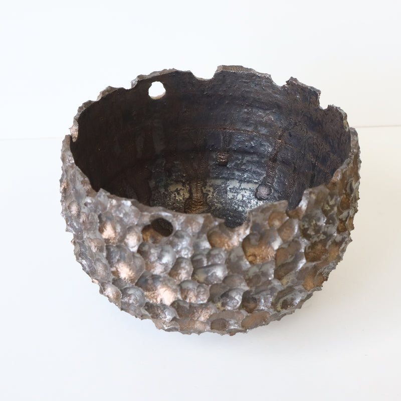 【雷土陶器鉢】密鉢 金シルバー釉薬 Sサイズ EC193